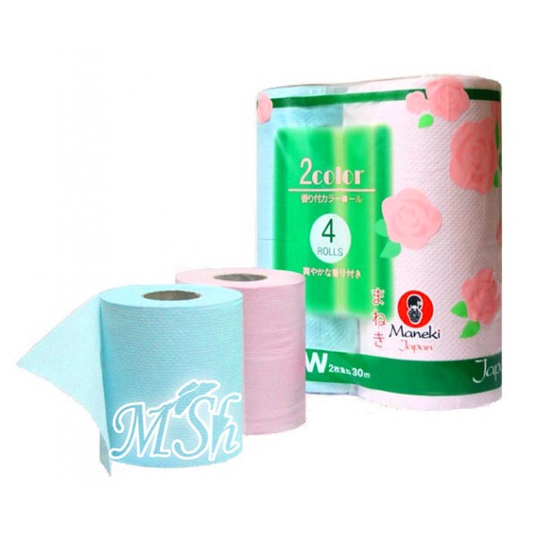 MANEKI "Yo me": Бумага туалетная, двухслойная и двухцветная, с ароматом розы, 4шт/уп