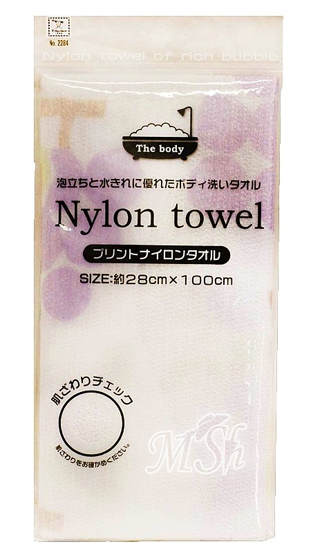 KOKUBO "Nylon Towel": Массажная мочалка для тела, из нейлона, с набивкой (виноград), 28х100см