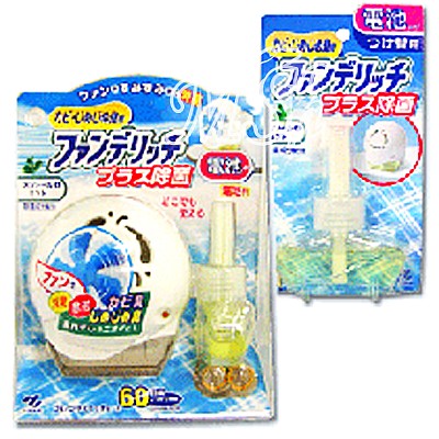 KOBAYASHI "Fan de Rich": Жидкий дезодорант для дома с ароматом ментола и мяты (с встроенным вентилятором и батарейками, 2 шт.х1,5V) 18мл