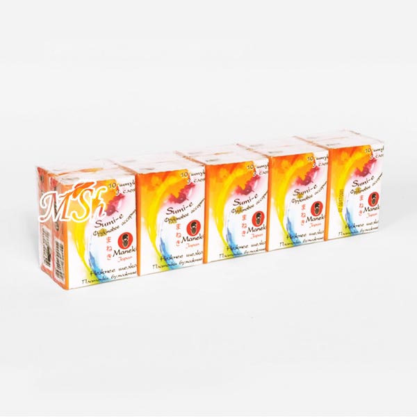 MANEKI "Sumi-e": Трёхслойные бумажные платочки с ароматом фруктов, 10 пачек/уп