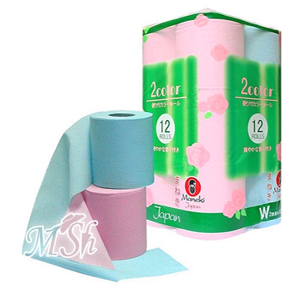MANEKI "Yo me": Бумага туалетная, двухслойная и двухцветная, с ароматом розы, 12шт/уп