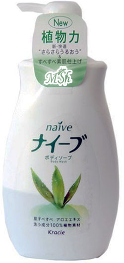 KRACIE "Naive": Жидкое мыло для тела с экстрактом алоэ, флакон, 580мл