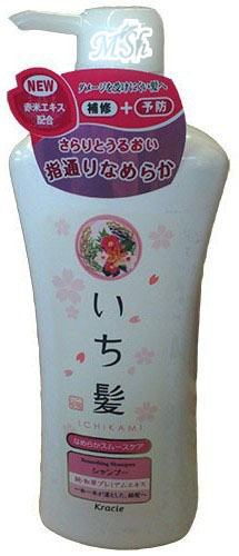 KRACIE "Ichikami": Шампунь разглаживающий для поврежденных волос с ароматом горной сакуры, 530мл