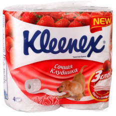 KLEENEX: Туалетная бумага с ароматом клубники 3-слойная, 4шт/уп