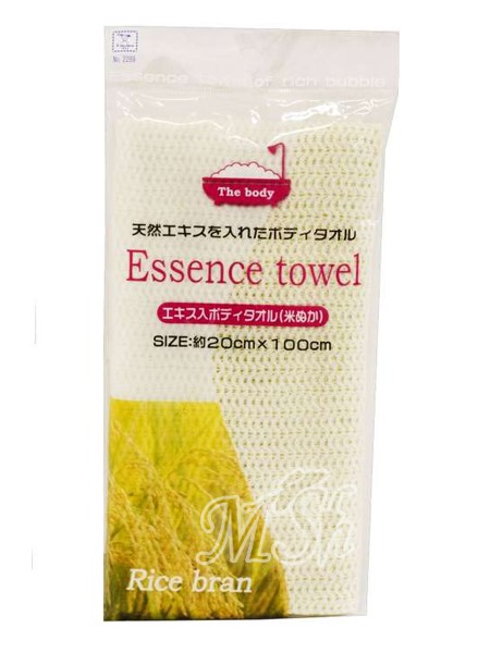 KOKUBO "Essence towel Rice brawn": Мочалка для тела с экстрактом коричневого риса, мягкая, 20х100см