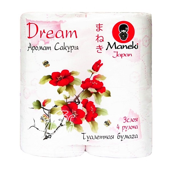 MANEKI "Dream": Бумага туалетная, трехслойная, с ароматом сакуры, 4шт/уп